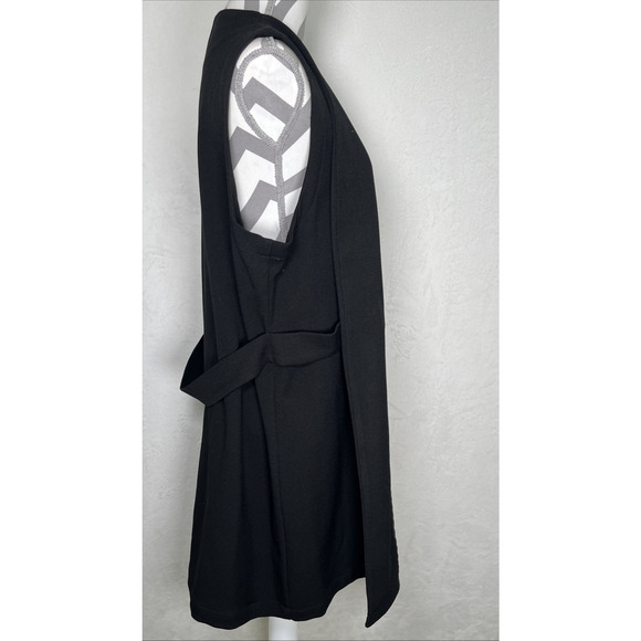NWT Chicos Sz. 2 Crepe Vest Jacket Womens Black Longline Jacket Belted Charity - Picture 4 of 13